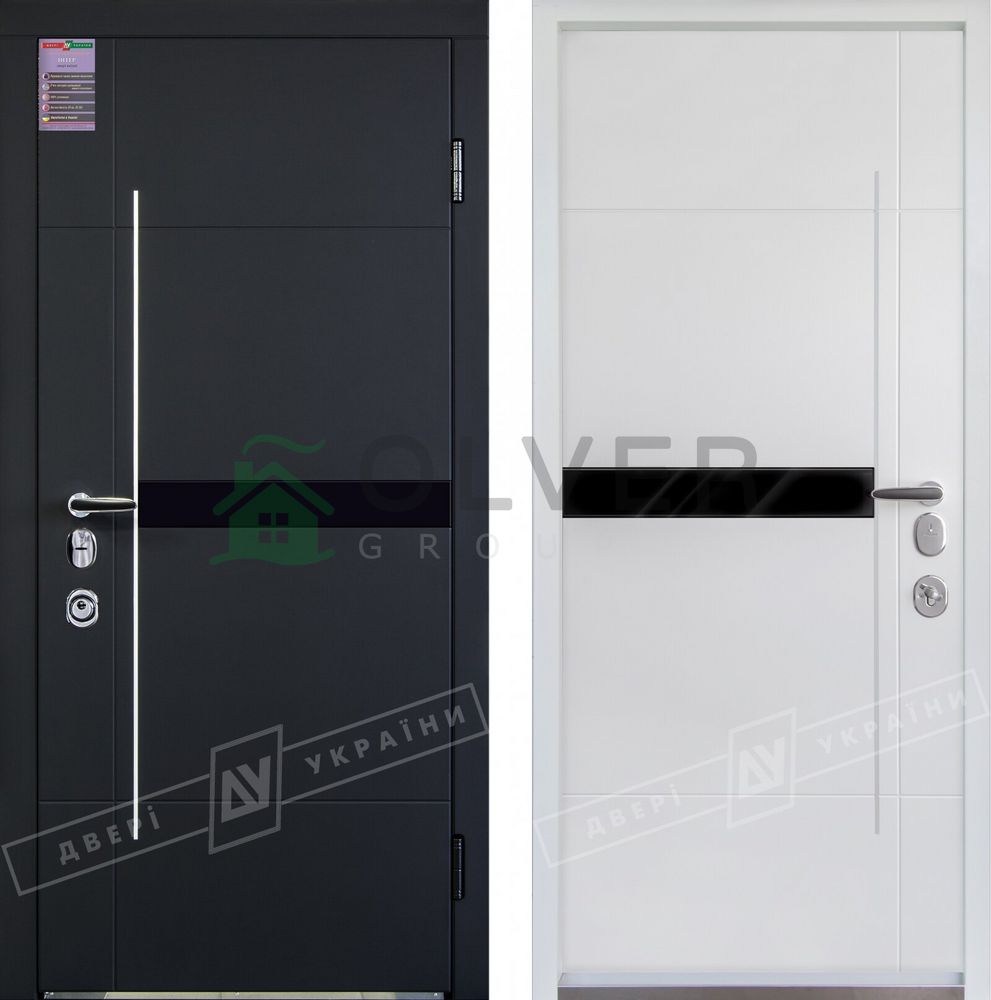 Купити Двері вхідні серії "ІНТЕР 6" модель Еліс чорне скло / Моттура / 880х2040 / Права (84475) - OLver Group |  - ДВЕРІ УКРАЇНИ